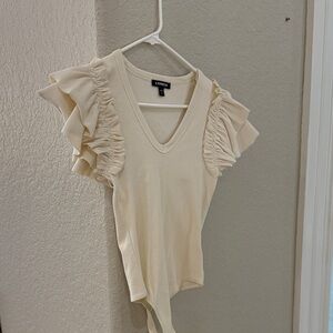 Express Cream Ruffle Sleeve Bodysuit